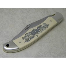 Schrade + USA I.T. Turtle Limited Edition Scrimshaw Lockback Knife & Pouch in Box c.1989 Schrade + USA I.T. Turtle Limited Edition Scrimshaw Lockback Knife & Pouch in Box c.1989