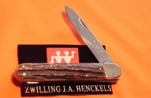 Vintage J A Henckels Premium "ShowCase" Stag Handled Single LockBlade (Push Lever Lock) Pocket Knife