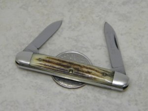 Queen Steel #5 Winterbottom Bone Miniature Pen Knife - No Tang Stamp - Etched - 1960's