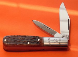 Vintage Boker (Tree Brand) 2 Blade Barlow with Beautiful Pick Bone Handles! -M/NM & NOS