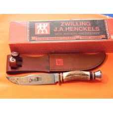 Vintage J A Henckels Presentation Hunting Knife (HK500) W Gold Scroll & Buck Blade Etch + Sheath&Box Vintage J A Henckels Presentation Hunting Knife (HK500) W Gold Scroll & Buck Blade Etch + Sheath&Box
