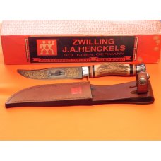 Vintage J A Henckels Presentation Hunting Knife (HK500) W Gold Scroll & Buck Blade Etch + Sheath&Box Vintage J A Henckels Presentation Hunting Knife (HK500) W Gold Scroll & Buck Blade Etch + Sheath&Box