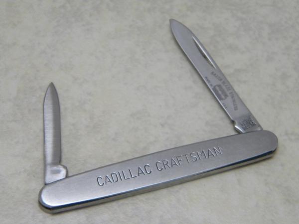 Schrade Walden NY USA Stainless "Cadillac Craftsman" Etched Razor Blade Stainless 2 Blade Pen Knife