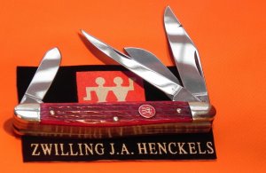 J A Henckels 4 Blade Stockman with Premium Red Pick Bone Handles - Nice one to use!
