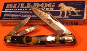 1993 Bulldog Brand  Whittler Pocket Knife w Faux Tortoise Shell Handles & Frost Blade Etch