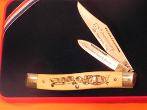 Schrade Scrimshaw 2 Blade Jack Knife w/ 1818 & 1993 USA Flag (OLE GLORY) 175th Anniversary