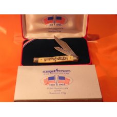 Schrade Scrimshaw 2 Blade Jack Knife w/ 1818 & 1993 USA Flag (OLE GLORY) 175th Anniversary Schrade Scrimshaw 2 Blade Jack Knife w/ 1818 & 1993 USA Flag (OLE GLORY) 175th Anniversary