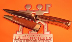 Vintage J A Henckels Skinning / Hunting Knife with Original Sheath & Great STAG Handles! NOS!
