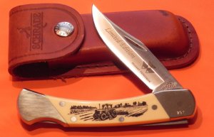 Vint, LE, Schrade Scrimshaw Single Blade Folding Hunter w Massey Ferguson Farm Tractor Farming Theme