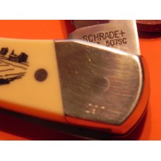 Vint, LE, Schrade Scrimshaw Single Blade Folding Hunter w Massey Ferguson Farm Tractor Farming Theme Vint, LE, Schrade Scrimshaw Single Blade Folding Hunter w Massey Ferguson Farm Tractor Farming Theme