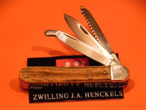 Vintage J A Henckels "Friodur" 3 Blade Push Lever Lock Large Hunter NICE! Stag Handles -MDL# 2107