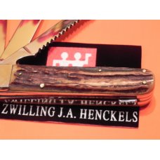 Vintage J A Henckels "Friodur" 3 Blade Push Lever Lock Large Hunter NICE! Stag Handles -MDL# 2107 Vintage J A Henckels "Friodur" 3 Blade Push Lever Lock Large Hunter NICE! Stag Handles -MDL# 2107