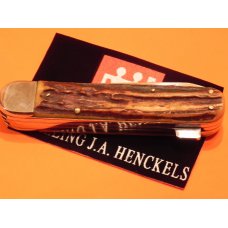 Vintage J A Henckels "Friodur" 3 Blade Push Lever Lock Large Hunter NICE! Stag Handles -MDL# 2107 Vintage J A Henckels "Friodur" 3 Blade Push Lever Lock Large Hunter NICE! Stag Handles -MDL# 2107