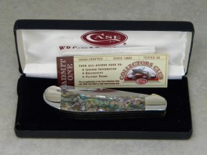 Case XX USA Genuine Abalone Pearl 82100 Script Shield Saddlehorn Knife in Box c.2003