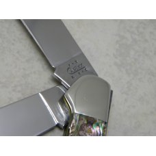 Case XX USA Genuine Abalone Pearl 82100 Script Shield Saddlehorn Knife in Box c.2003 Case XX USA Genuine Abalone Pearl 82100 Script Shield Saddlehorn Knife in Box c.2003