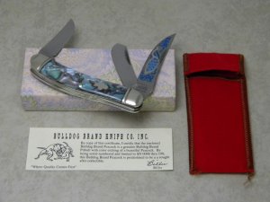 Bulldog Brand Solingen Germany Abalone Sowbelly Stockman Knife with Peacock Etch in Box 1 of 100
