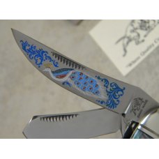 Bulldog Brand Solingen Germany Abalone Sowbelly Stockman Knife with Peacock Etch in Box 1 of 100