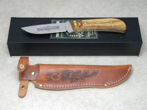 Queen Cut. Co. Titusville PA #4180 Oak Drop Point Hunter Fixed Blade Sheath Knife in Box
