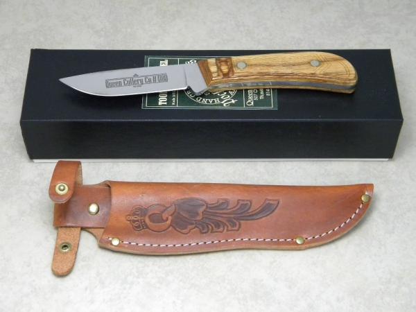 Queen Cut. Co. Titusville PA #4180 Oak Drop Point Hunter Fixed Blade Sheath Knife in Box