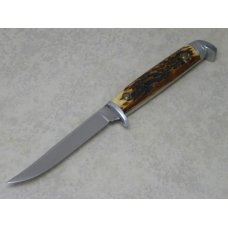 Queen City #85 Rogers Bone "Bird and Trout" Fixed Blade Sheath Knife c.1920's Queen City #85 Rogers Bone "Bird and Trout" Fixed Blade Sheath Knife c.1920's