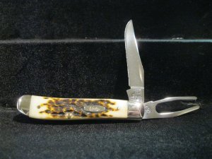 Case XX USA 2002 Bone 6207G SS Mini Amber Trapper Golf Knife 