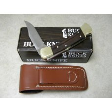 Buck 110 USA Finger Grooved Wood Folding Hunter Lockback Knife in Box c.1989 Buck 110 USA Finger Grooved Wood Folding Hunter Lockback Knife in Box c.1989