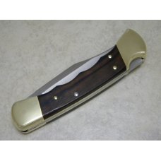 Buck 110 USA Finger Grooved Wood Folding Hunter Lockback Knife in Box c.1989 Buck 110 USA Finger Grooved Wood Folding Hunter Lockback Knife in Box c.1989