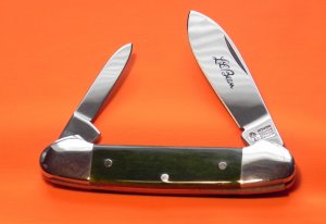 Vintage Boker Canoe Pocket Knife w Great Green Bone Handles & L.L. Bean Blade Etch +Boker Box  -NOS