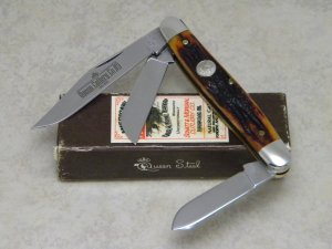 Queen Cutlery Co. #9 Honey Amber Stag Bone Stockman Knife in Box