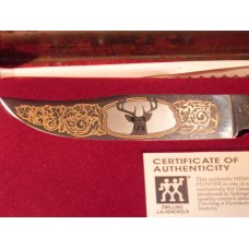 Vintage J A Henckels Presentation Fixed Blade Hunter w/ Deer Stag Handles & Deer Head Blade Etch Vintage J A Henckels Presentation Fixed Blade Hunter w/ Deer Stag Handles & Deer Head Blade Etch