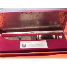 Vintage J A Henckels Presentation Fixed Blade Hunter w/ Deer Stag Handles & Deer Head Blade Etch Vintage J A Henckels Presentation Fixed Blade Hunter w/ Deer Stag Handles & Deer Head Blade Etch
