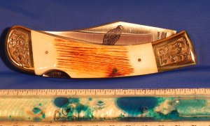 Parker IMAI K-540 XLarge Lockback Hunting Knife with a Bird Wildlife (Condor?) Blade Etching - NOS