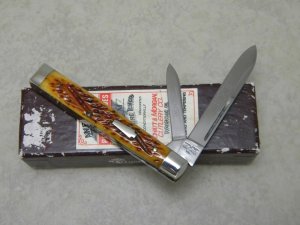 Schatt & Morgan Titusville PA (Queen Cutlery) Worm Grooved Bone 042266 Doctor's Knife in Box