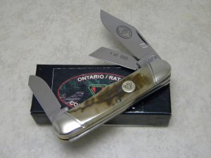 Ontario Rat Collectors Series by Canal Street Cutlery Rams Horn Rails Splitter Stockman Knife in Box
