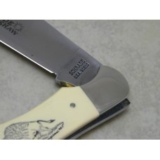 Schrade USA SC500 Bison Scrimshaw Linerlock Folding Hunter Knife & Pouch in Box c.1979 Schrade USA SC500 Bison Scrimshaw Linerlock Folding Hunter Knife & Pouch in Box c.1979