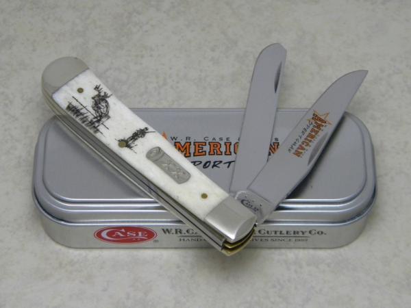 Case XX USA 2013 Bone "American Sportsman" 6254 SS Trapper Knife in Tin Box