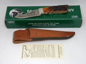 Bear & Son Bone RSB44 Hunting Heritage Collection Guthook Fixed Blade Sheath Knife in Box