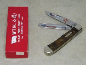 Case XX USA 1995 Curly Maple 7254 SS WTKC "Texas' First Knife Club" Trapper Knife in Box - 1 of 75
