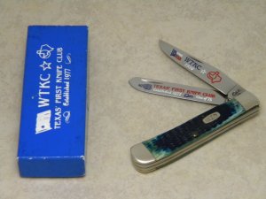 Case XX USA 1996 Blue Bone 6254 SS WTKC "Texas' First Knife Club" Trapper Knife in Box - 1 of 75
