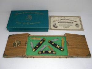 Boker Tree Brand Solingen, Germany Black Miner's Commemorative Set of 3 Stockman Knives NIB w/COA