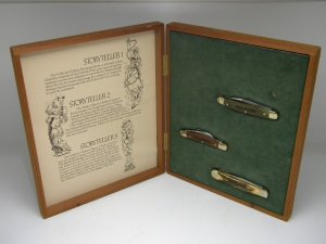 Boker Solingen, Germany Bone, Wood, Stag  Set of 3 Storyteller Knives NIB