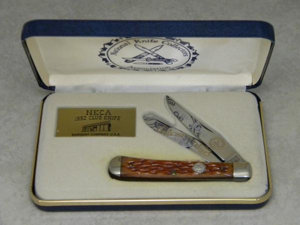 Sargent USA (Queen City) Jigged Brown Bone Trapper 1992 NKCA 1992 Club Knife Sargent USA (Queen City) Jigged Brown Bone Trapper 1992 NKCA 1992 Club Knife