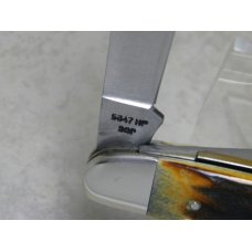 Case XX Stainless USA 3 Dot (1977) Stag 5347 HP SSP Blue Scroll Stockman Knife Case XX Stainless USA 3 Dot (1977) Stag 5347 HP SSP Blue Scroll Stockman Knife