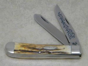 Case XX Stainless USA 3 Dot (1977) Stag 5254 SSP Blue Scroll Trapper Knife
