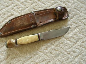Very Early KA-BAR Knife with Stag Pummel and Original sheath.