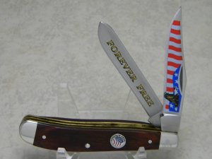 Camillus USA Wood "Forever Free - American Eagle and Flag" Slimline Trapper Farmers Jack Knife