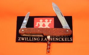 Antique J A Henckels 2 blade +Corkscrew Bartender/Server pocket knife w/ Rare Gold Dust Sparkling Ha