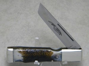 Parker Cut. Co. Surgical Steel Japan Bone Stag Large Tanto Lockback Knife