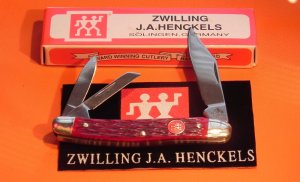 Vintage J A Henckels Whitter, HK-7-B Pocket Knife w/ Nice Dark Red Pick-bone Handles  -NOS   -M/NM