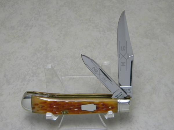 Schatt & Morgan Titusville, PA Queen Steel USA Honey Bone Mini Trapper Knife 1991 Schatt & Morgan Titusville, PA Queen Steel USA Honey Bone Mini Trapper Knife 1991